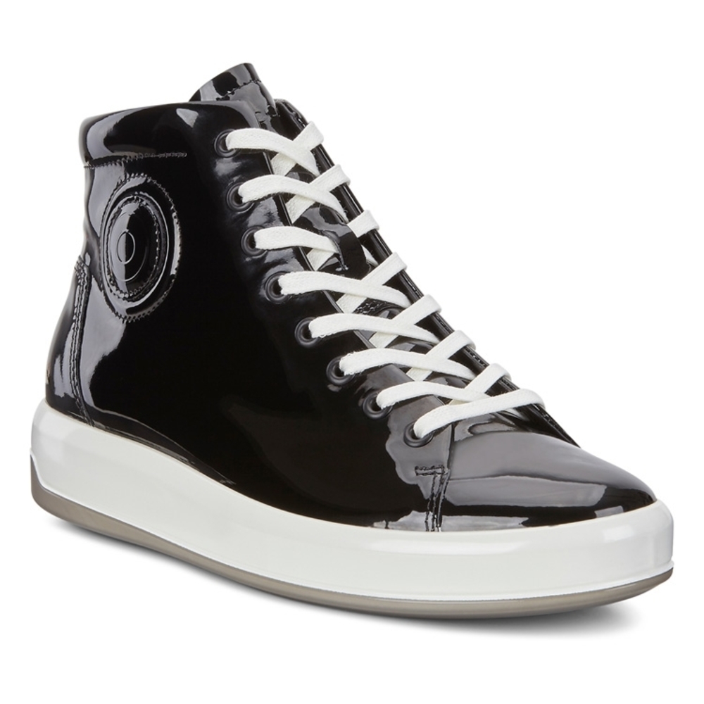 Ecco Women's Black Patent High-Top Sneakers